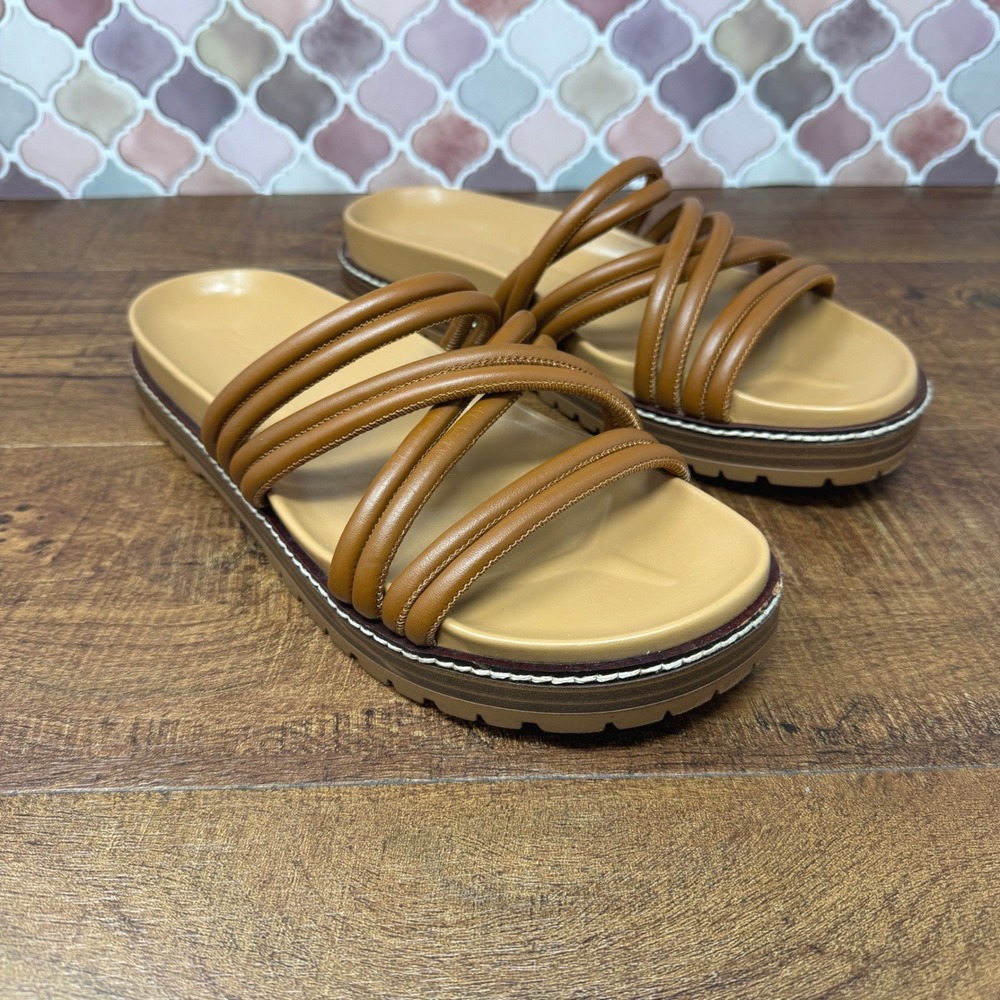 Madewell‎ NK016 Multi-Strap Lugsole Slide Sandals Leather English Saddle 9.5